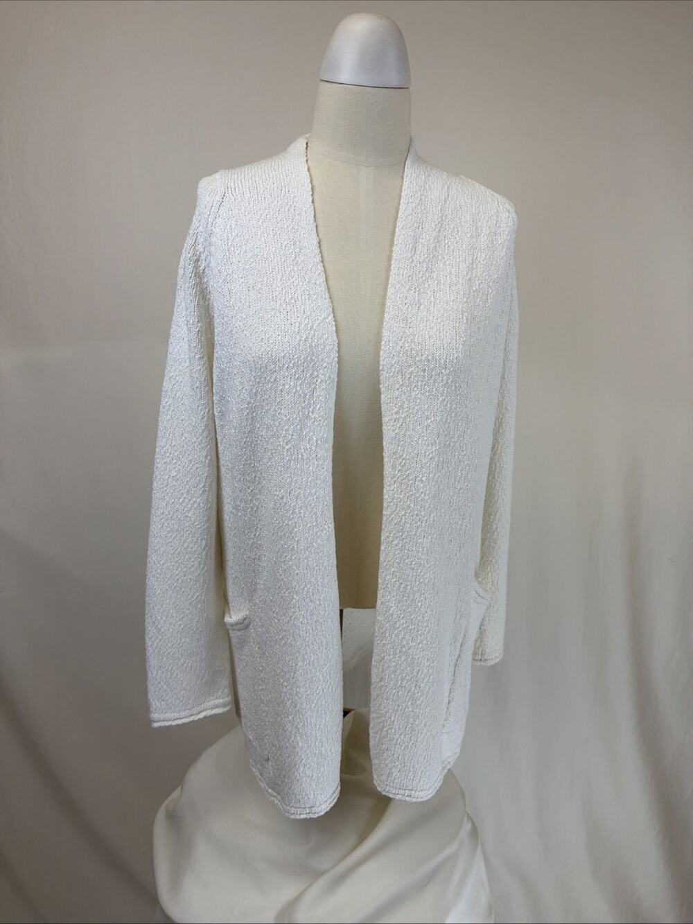 NWT Liv by Habitat White Pockets Open Long Cardigan Sweater Small #0682